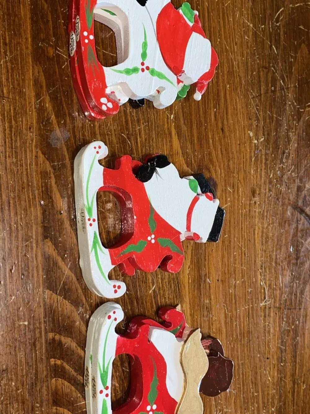 Adorable Vintage Vera Neumann Wooden Napkin Rings, Set of 6, Santa-Snowman-Angel